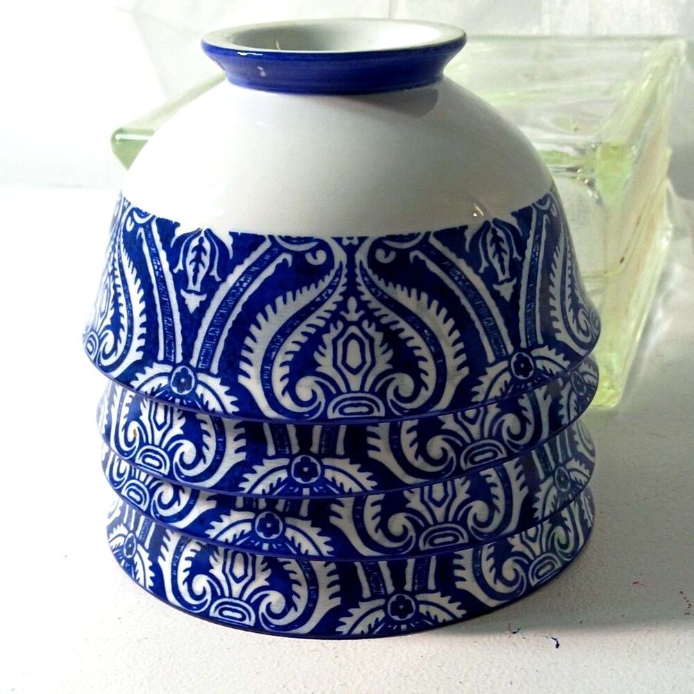 Noble Excellence Rue De Bleu Blue & White Patterned Porcelain Bowls Set of 4